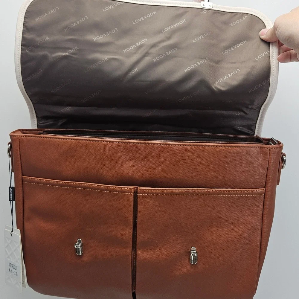 LOVEVOOK Laptop Bag Women Brown Cream Briefcase Messenger PU WB148202LK NEW